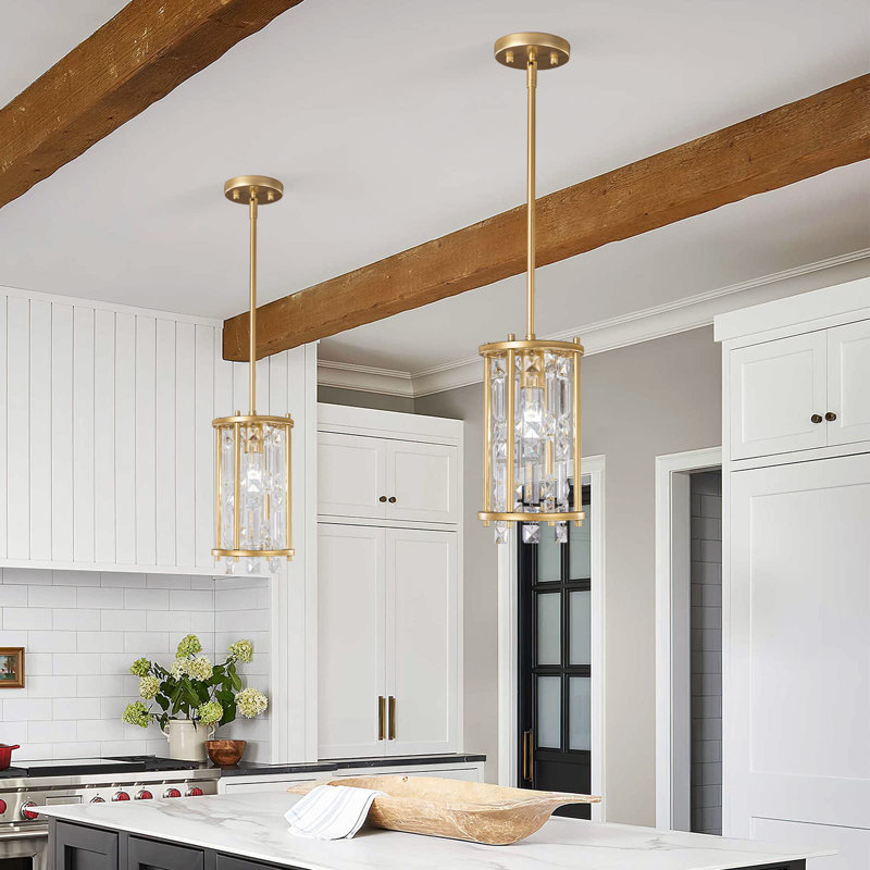 Luminaire suspendu semi-encastré en cristal à 1 lumière Jennesa, Doré