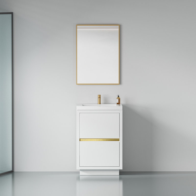 Meuble-lavabo sur pied 24 po avec lavabo, Blanc lustré