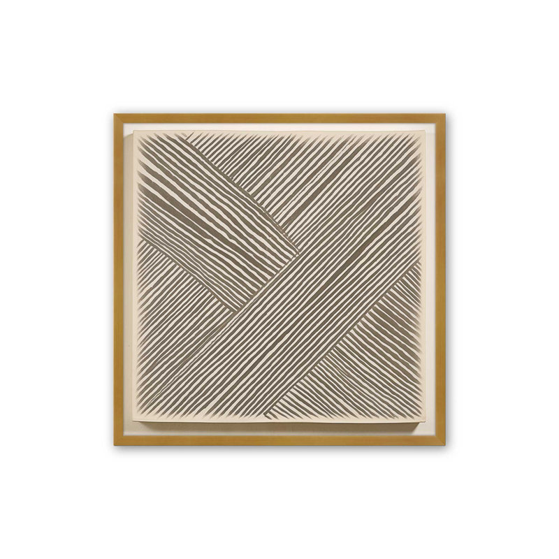 Illusion linéaire moderne III, H 21,75 po x l 21,75 po, Cadre simple en or poli