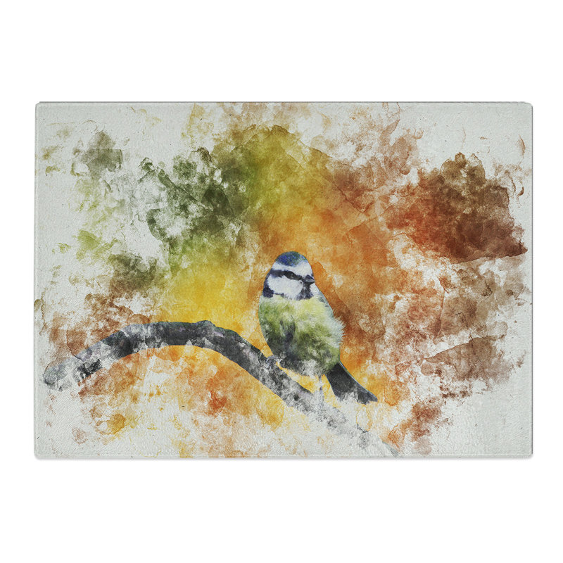 Blue Tit Bird Vol.2 Watercolour Chopping Board, 0.4cm H x 28.5cm W x 39cm L