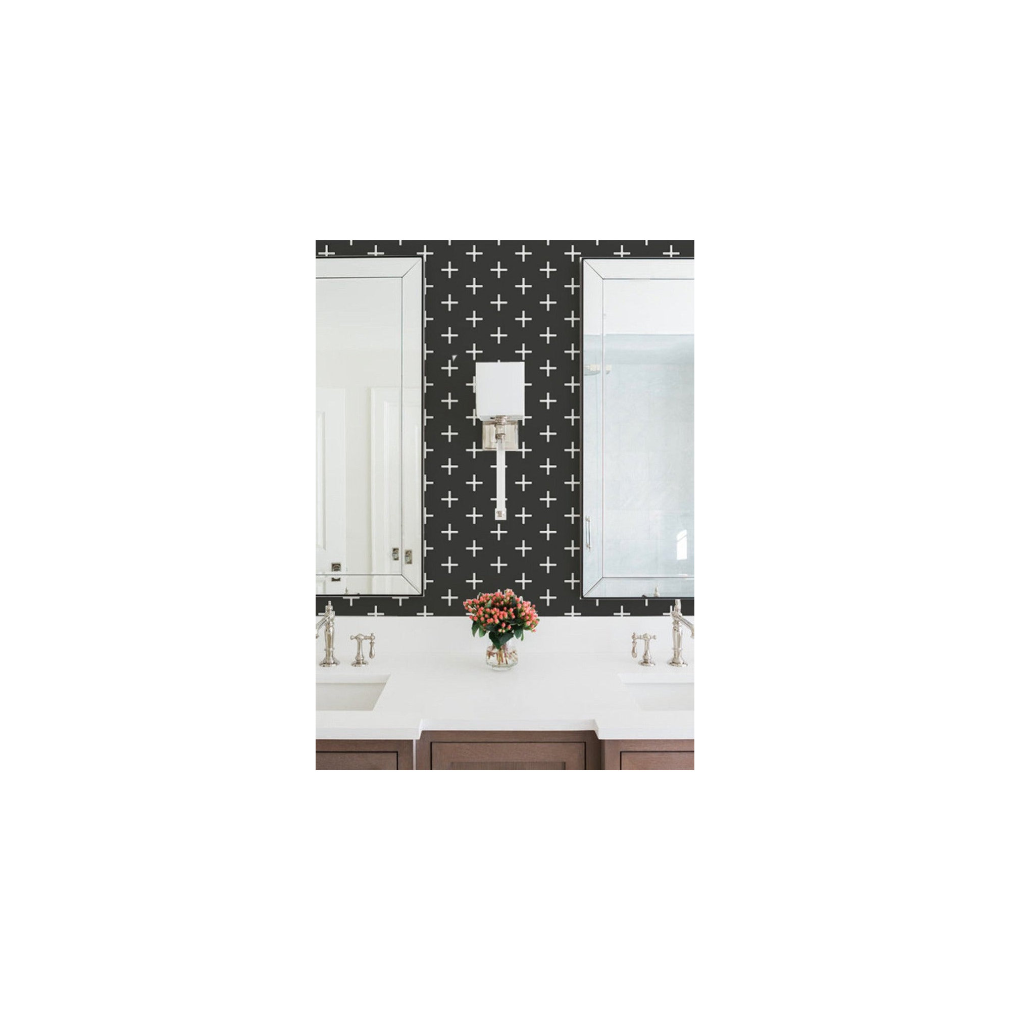 Mrs Paranjape Papers Modern Geometric Peel & Stick Wallpaper, Jet Black Reverse, Self-adhesive