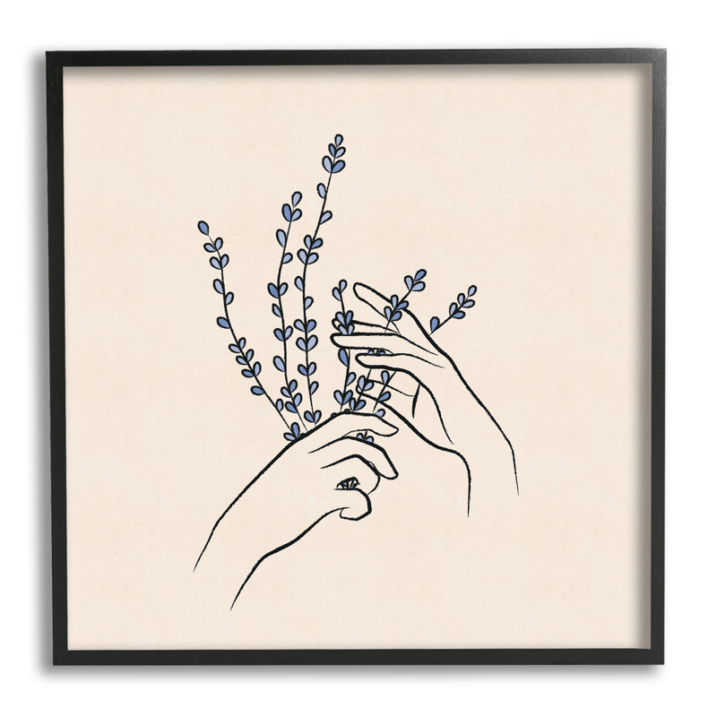 Mains tenant des branches de lavande, Giclée encadrée noir minuit, H 12 po x l 12 po x P 1,5 po