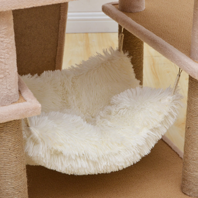Beige 75" Freestanding Cat Tree with Sisal Posts and Faux Fur Perches