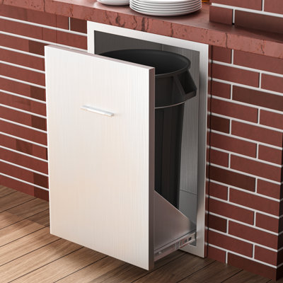 Stainless Steel Pull-Out Trash Drawer, 12-13 Gallon Garbage Bin Slide for Outdoor Kitchen Cabinet & BBQ Island, Hidden Waste Storage Organizer