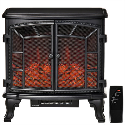 Remote-Operated Electric Stove with Realistic LED Flames, Deep Black ABS, Heats 215 sq ft