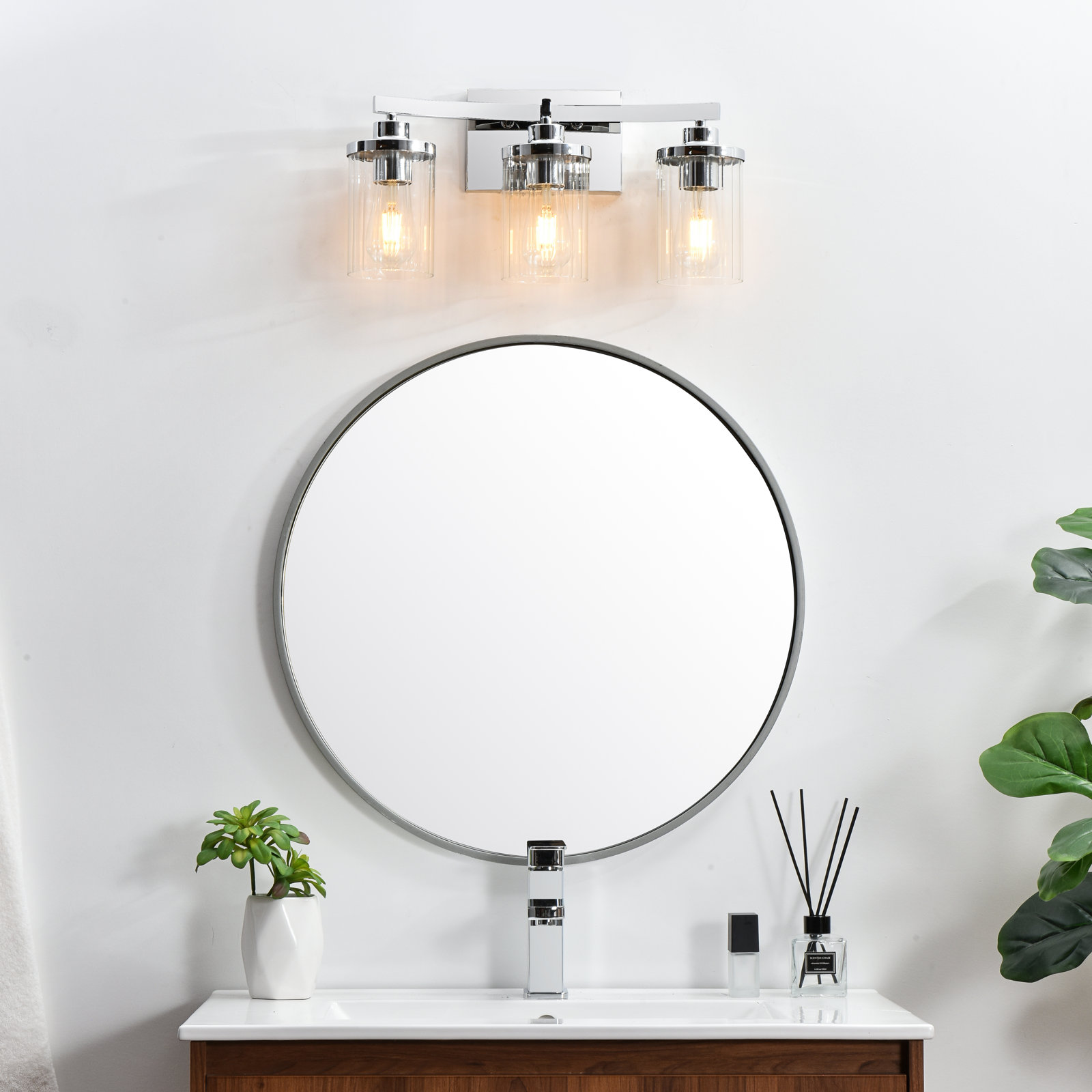 Dariela Dimmable Vanity Light, Chrome, 10" H x 18" W x 18" D, 3 Lights