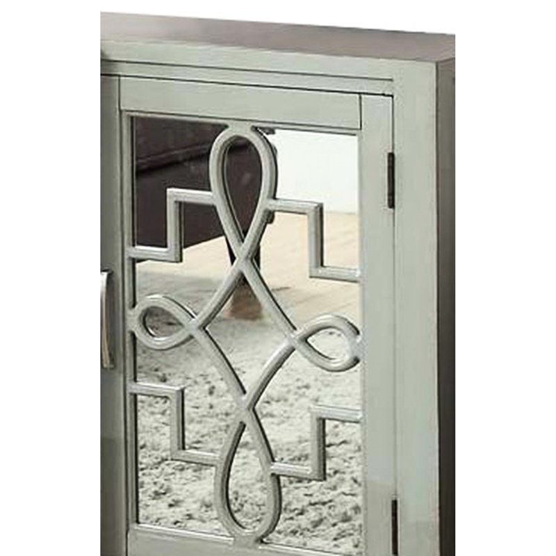 Armoire console 4 portes gris antique avec pieds fuselés et tablettes internes de style pour le rangement organisé