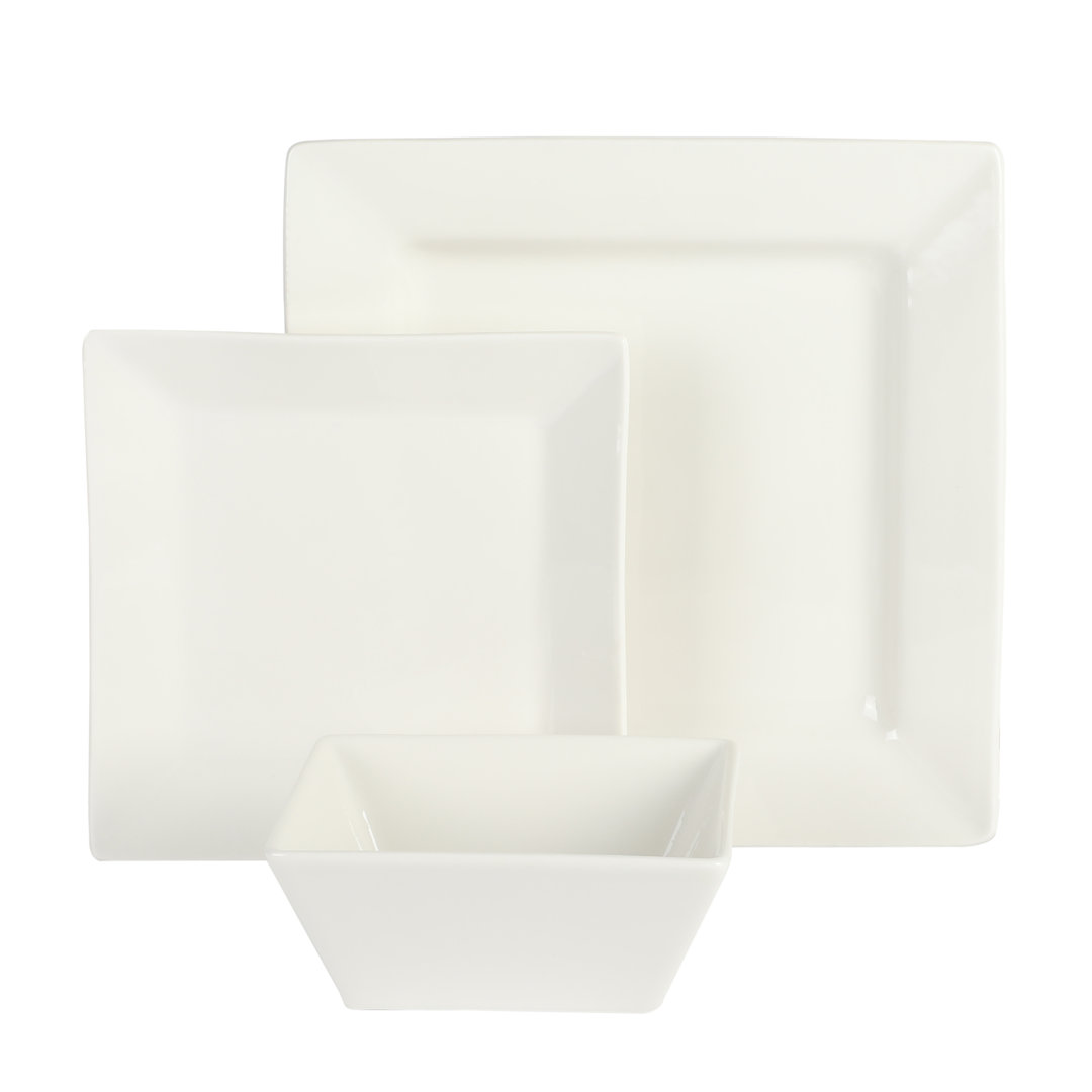 Gibson Home Zen Buffet Hard Square 24 Piece Porcelain Dinnerware Set Gibson