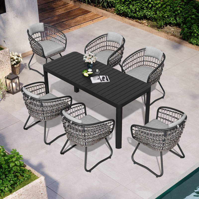 Warran 6 - Person Aluminum Rectangular Extendable Outdoor Dining Set with Cushion (Set of 7), Gray