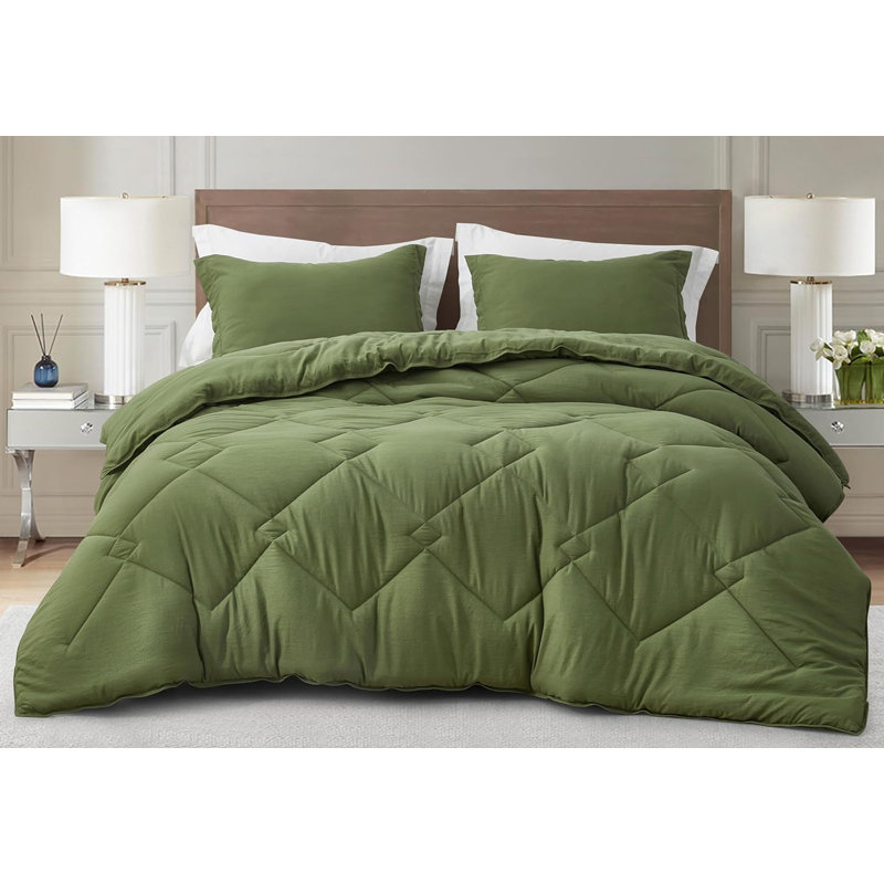 Olive Green Queen Microfiber Reversible Comforter Set