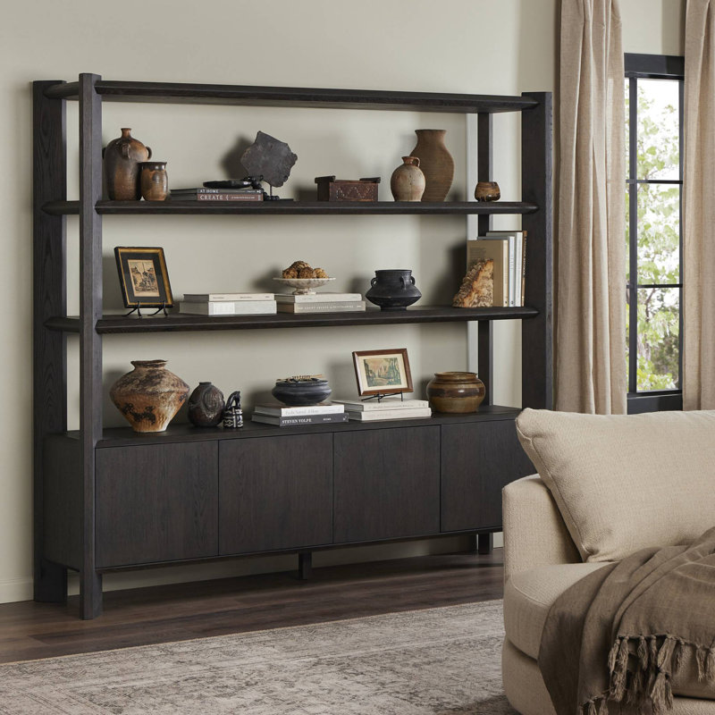 Orwin Wide Bookshelf-Smoked Black Oak, Black