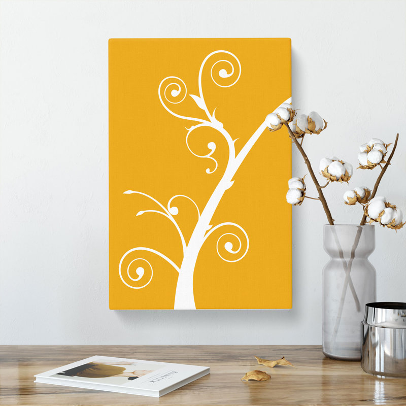 White Branch On Orange - Wrapped Canvas Print, 91cm H x 60cm W x 3cm D