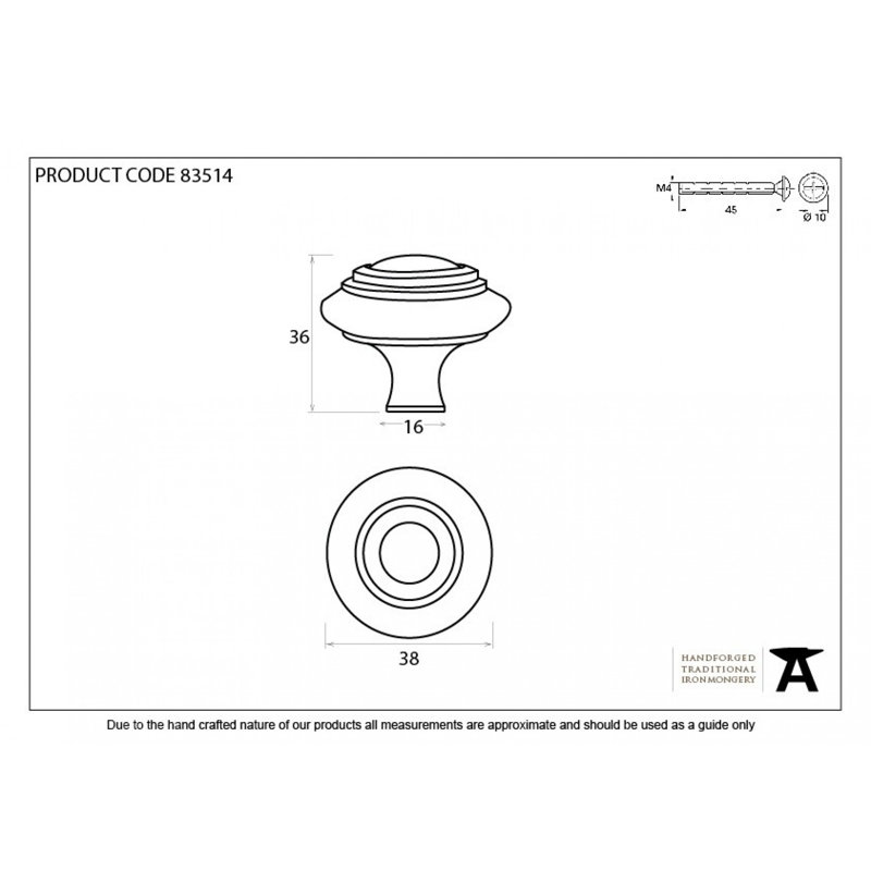 Ringed Round Knob, 3.8cm, Natural Smooth