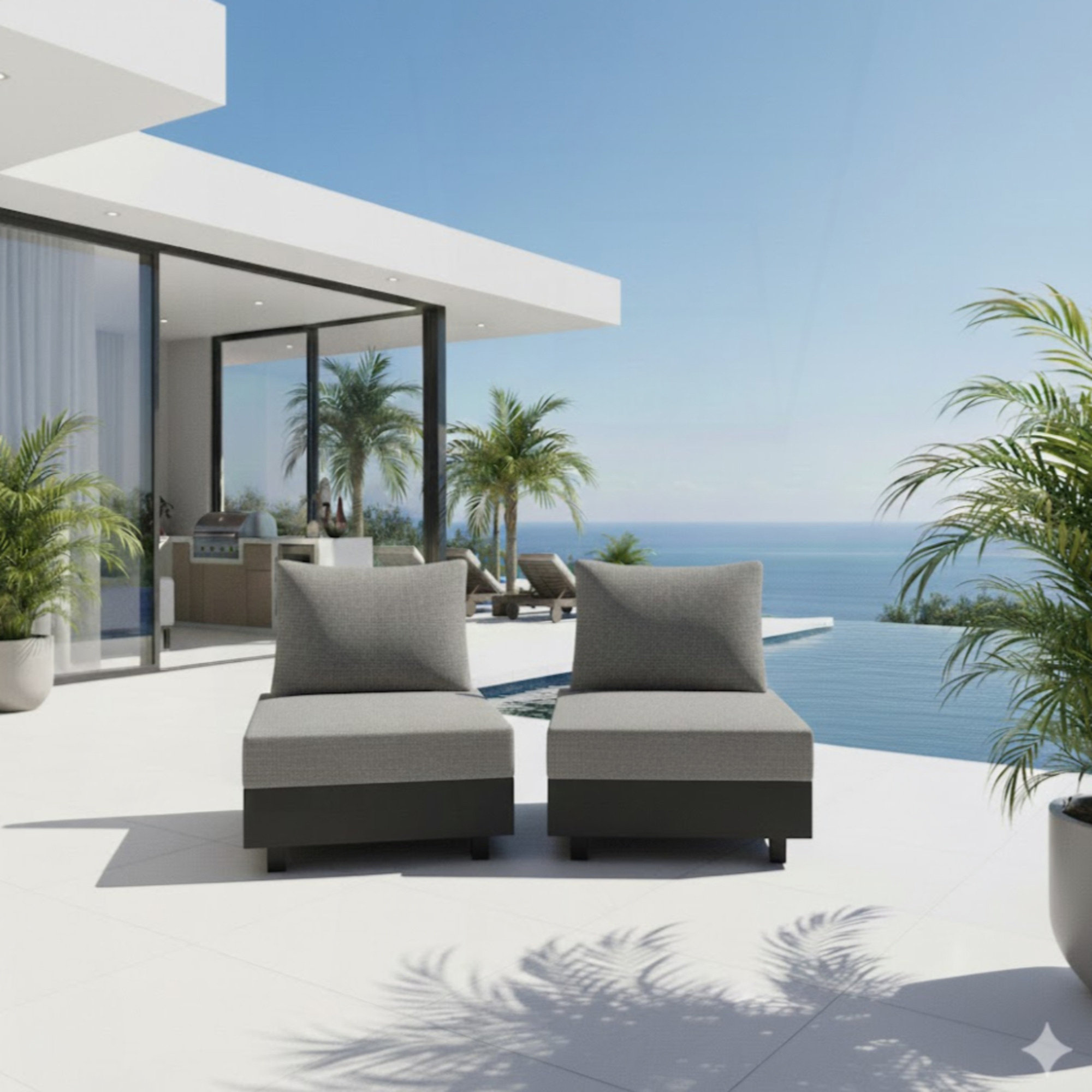 Wrought Studio™ 2-Piece Aluminum Modular Armless Chairs For Pool Garden ...