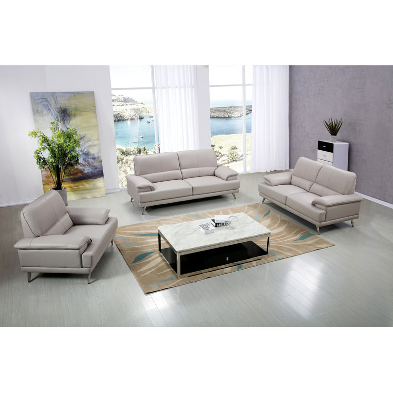 Canapé à accoudoirs arrondis en cuir véritable de 82 po Hayllar, Cuir véritable gris