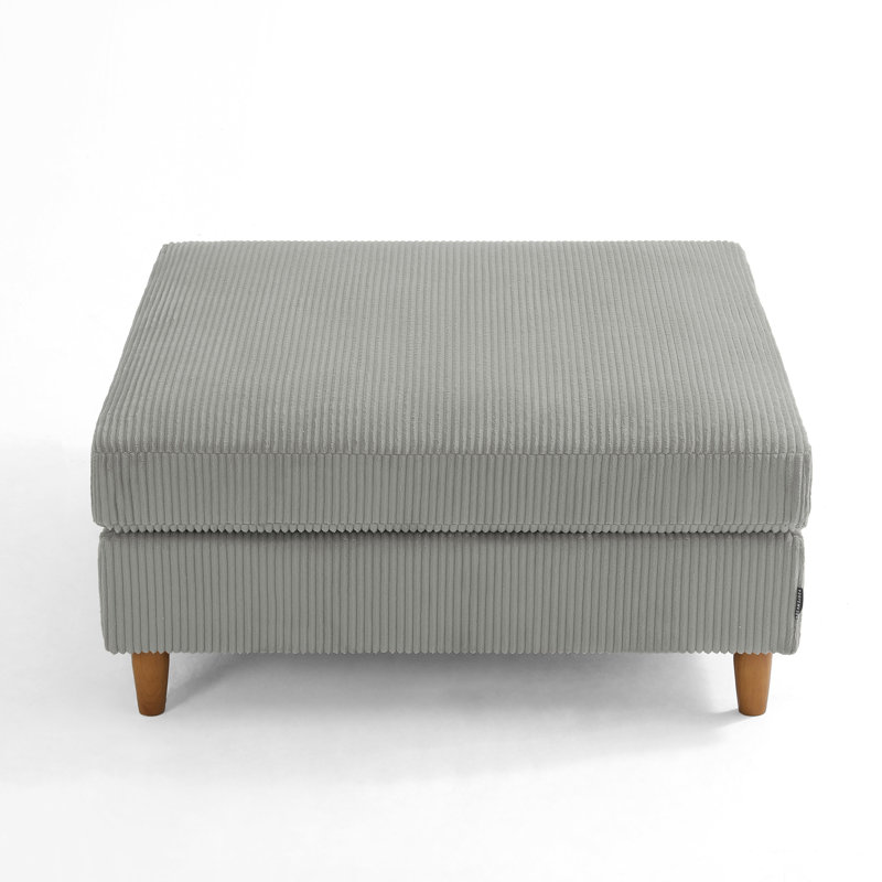 Repose-pieds rembourré en velours côtelé gris clair avec pieds en bois massif, partie modulaire simple pour canapé modulaire