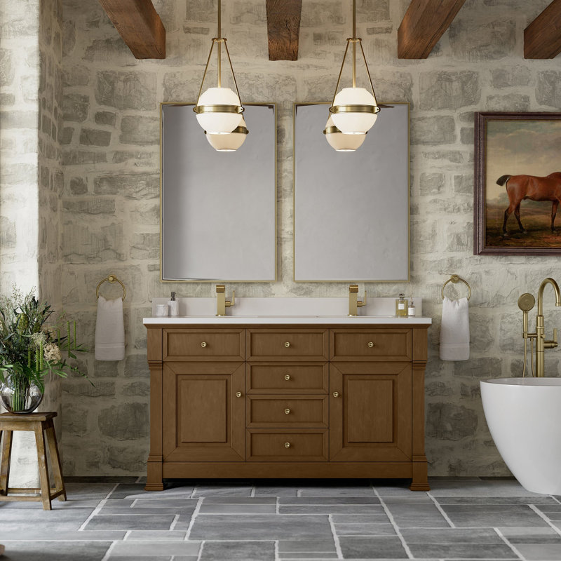 Brookfield 59.88'' W Double Bathroom Vanity Base, Honey Oak