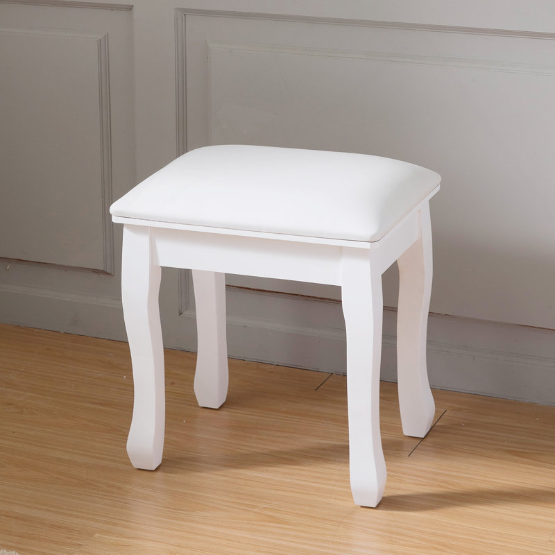 Banc de maquillage rembourré avec tabouret blanc et pieds en bois massif
