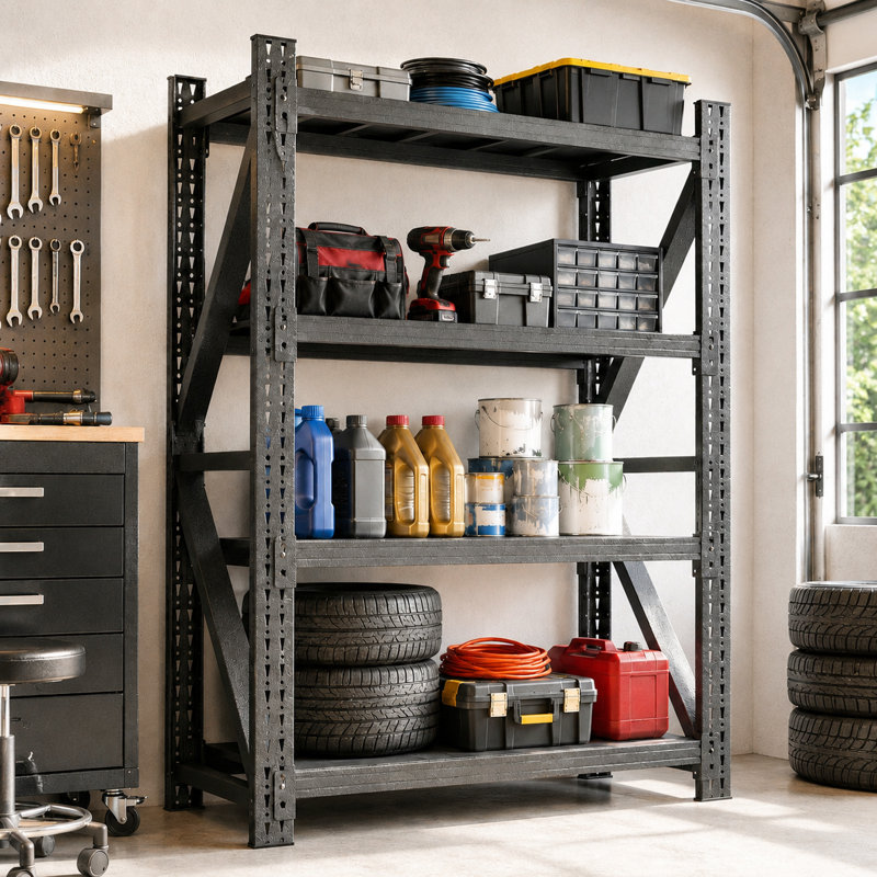 Étagère de garage en métal 69 po H 69 po, tablettes de rangement en acier industrielles réglables d'une capacité de 4 000 lb, support de rangement roulant en métal pour garage, atelier et entrepôt