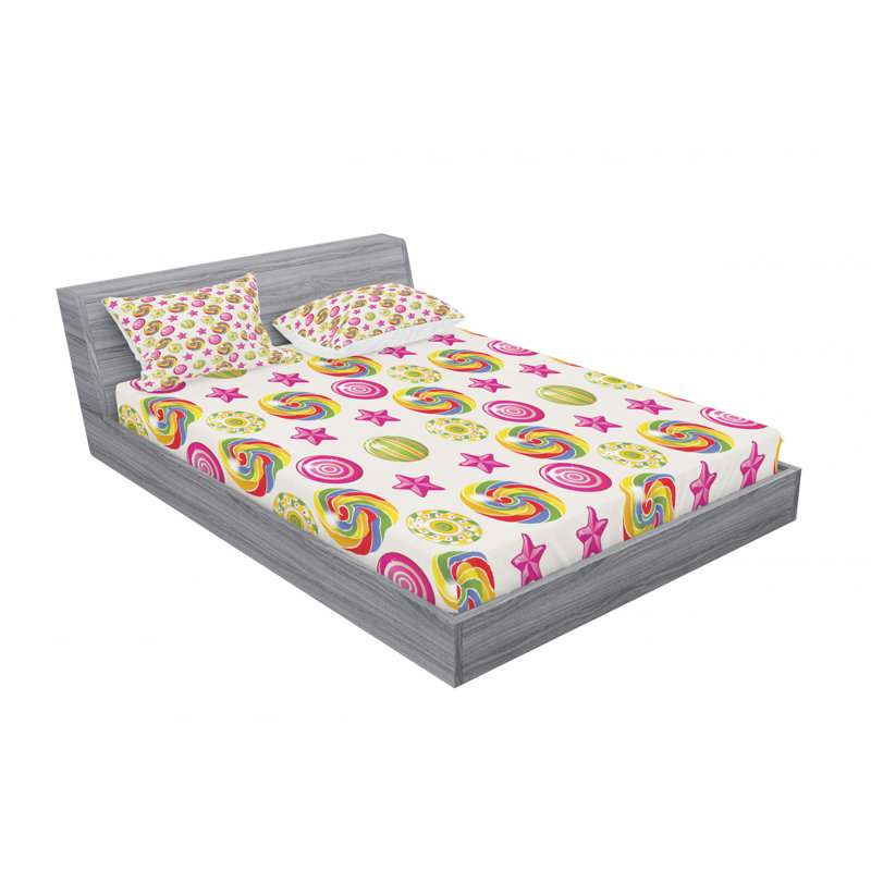 Ensemble de draps Yummy, Ensemble de drap pour grand lit avec drap-housse, Yummy Candy Rainbow Swirl Geometric