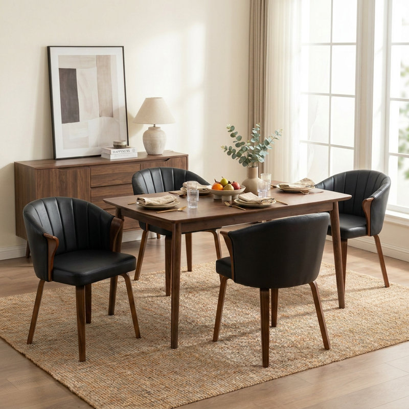 Chaise de salle à manger rembourrée en similicuir Devault, Noir