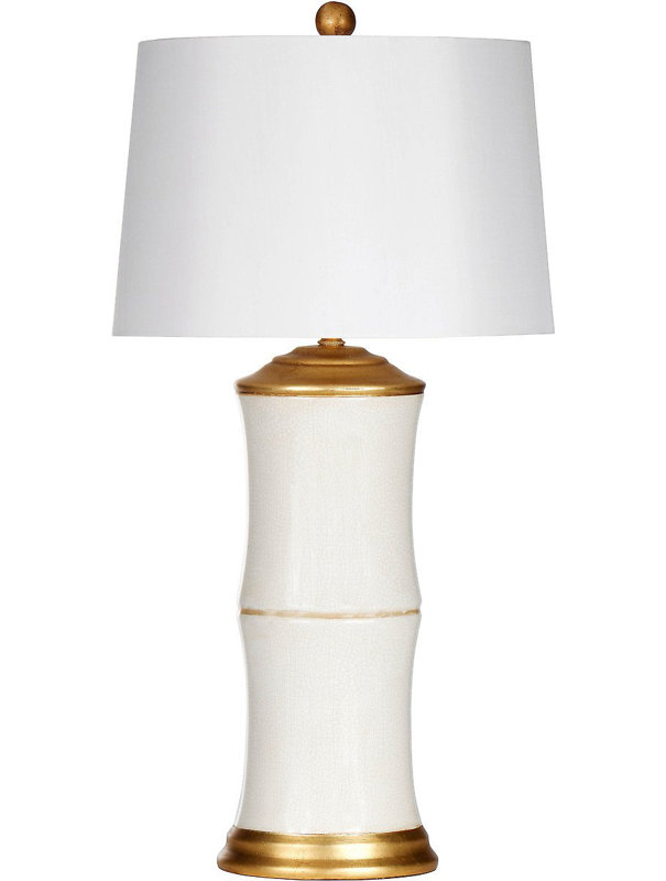 White Italian Ceramic Table Lamp with Cream Cotton Shade