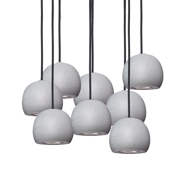 8 - Light Dimmable Dome Chandelier, Overall Height  7', Black, Grey/Silver