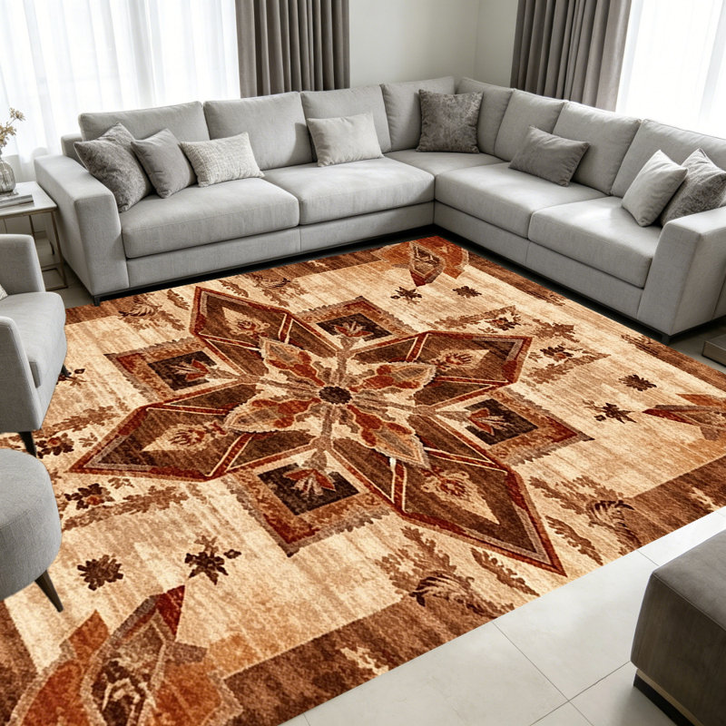Brown Beige Bohemian   area rugs for Living Room, Soft and Comfortable, Suitable for all seasons, easy to maintain, machine washable Indoor floor mat, Under Table Farmhouse suitable for Bedroom, Dining Room, Study,  Balcony, Home Decor Patio