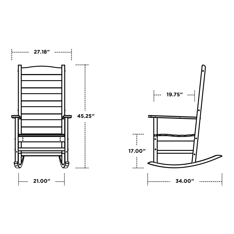 POLYWOOD Rocker 3-Piece Porch Rocking Chair Set, Black