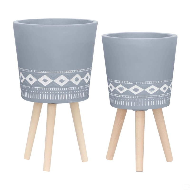 S/2 10/12" Diamond Planter W/ Wood Legs