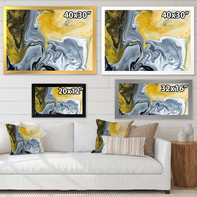 Noir noir, blanc et marbre abstrait II - peinture sur toile, Cadre noir, H 24 po x l 32 po