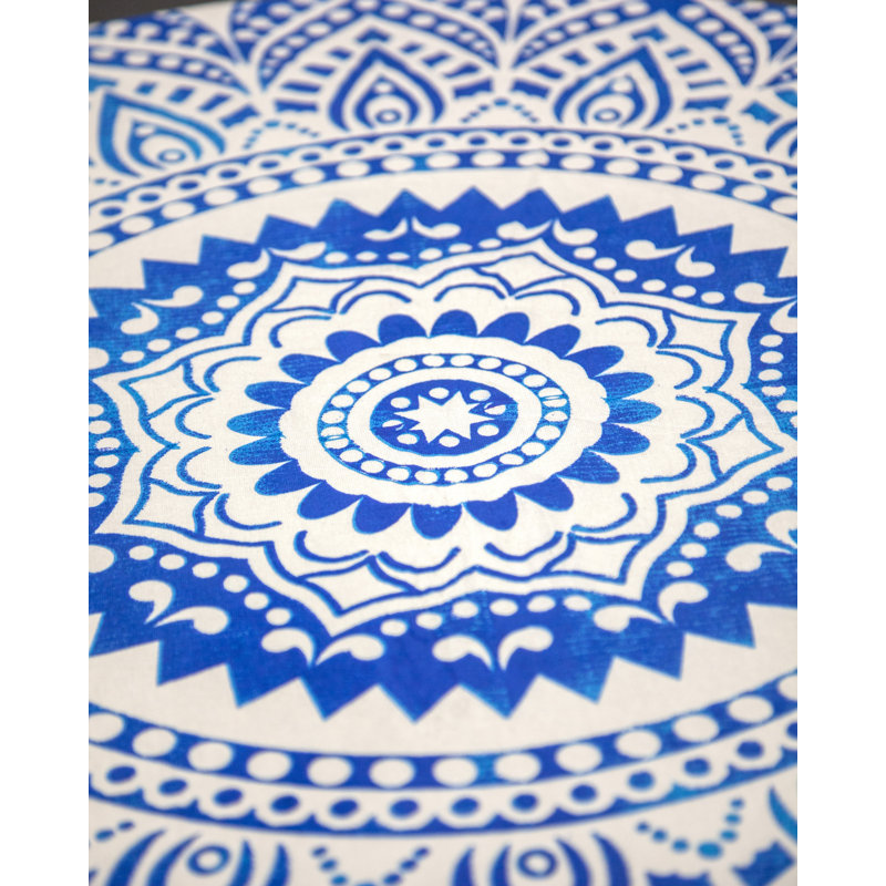 Geometric 100% Cotton Round Tablecloth, Blue/Turquoise