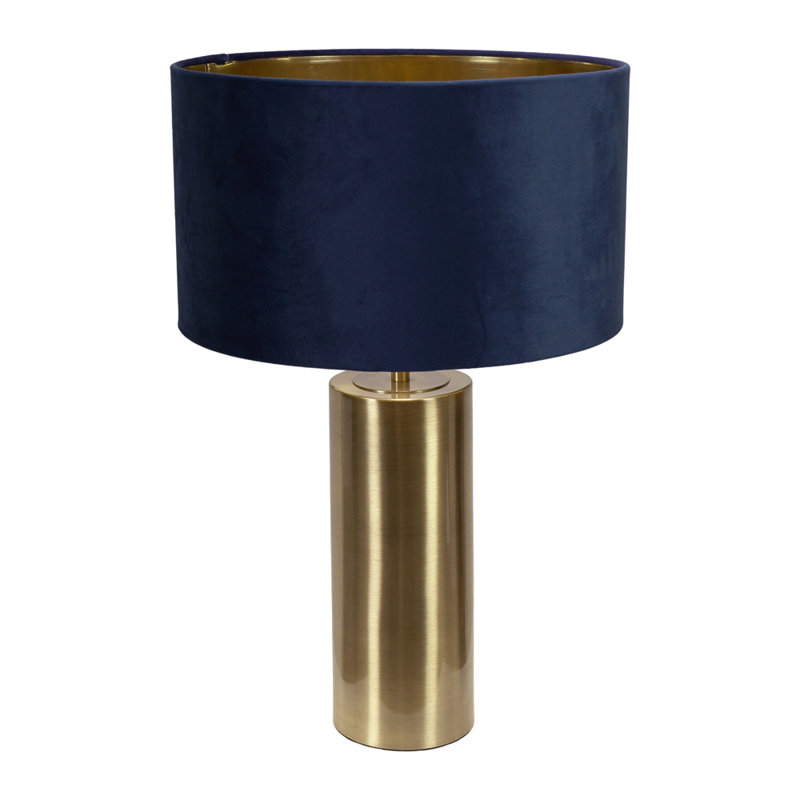 Aidana Touch Table Lamp with Velvet with Inner Lamp Shade, No, Gold Base/Blue/Gold Shade