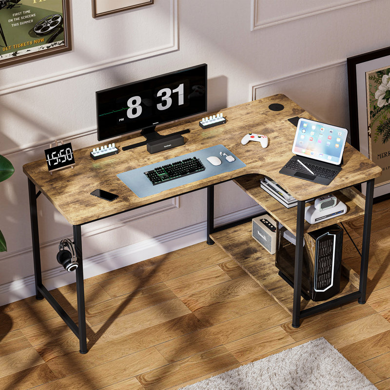 L-Shaped Computer Desk, Brown, 75cm. H x 110cm. W x 80cm. D