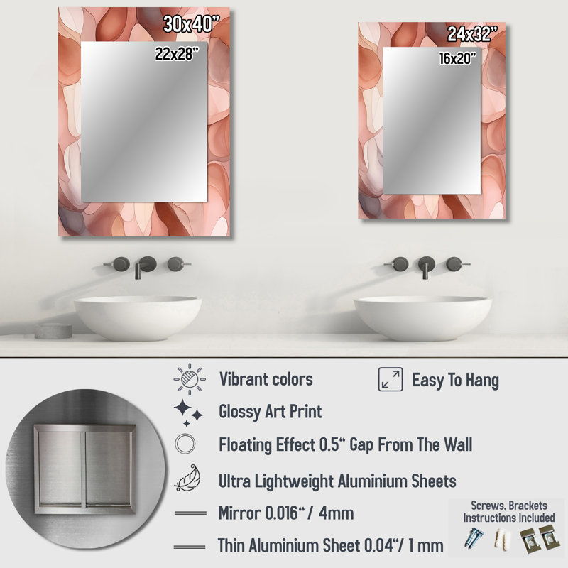Nutshell Abstractions Abstract Watercolor III - Abstract Shapes Wall Mirror, Pink Decorative Mirror, Printed Metal Art