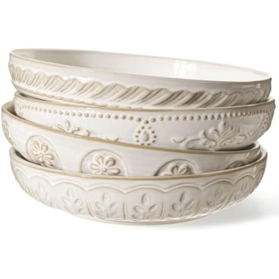 Bols à pâtes, grands bols à salade de 50 oz, ensemble de 4 bols à assiettes de 9,75 po, grands bols à soupe en céramique blancs pour la cuisine, bols à dîner en relief, va au lave-vaisselle, plusieurs motifs