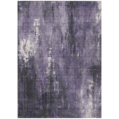 9' X 12' Purple And Ivory Abstract Washable Indoor Outdoor Area Rug