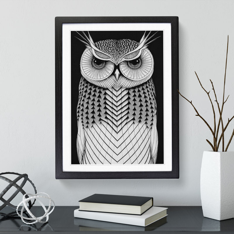 Owl in Monochrome No.4 - Framed Print, Black, 64cm H x 46cm W x 2cm D