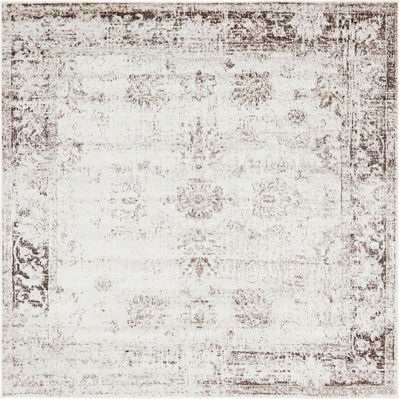 Tapis rond kaki Mangine Ikat, Carré 8 pi