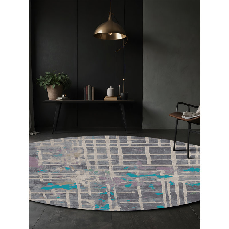 Machine Washable Gray Area Rug, Round 7'