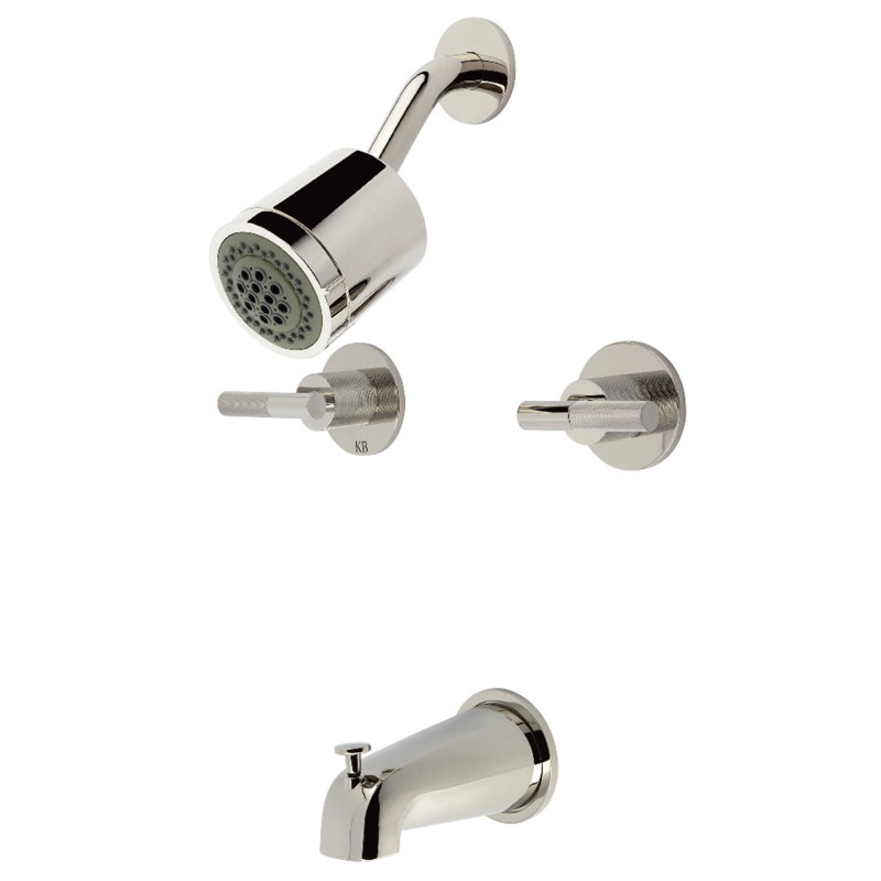 Kingston Brass Convergent Double-Handle Tub and Shower Faucet with Knurled Handle, Polished Nickel