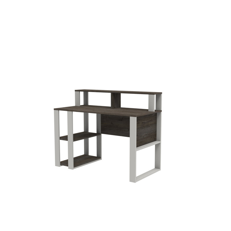 Tramal Geometric Writing Desk, Dark Coffee/White