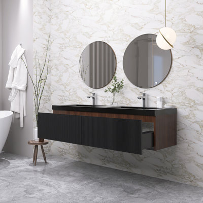 Meuble-lavabo moderne à rayures avec lavabo double