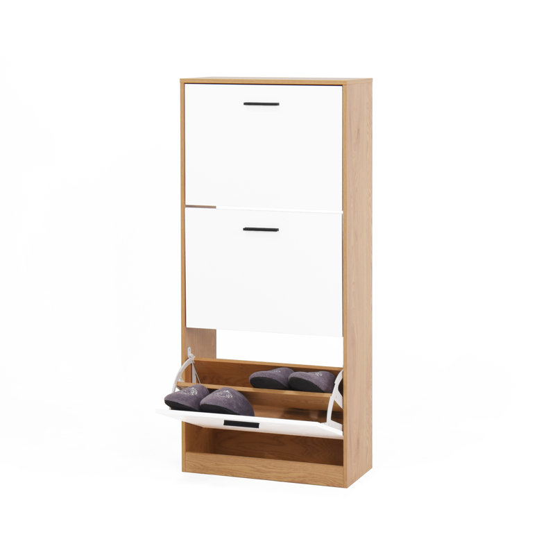 Range-chaussures pour hall d'entrée avec 3 tiroirs rabattables, armoire autoportante, peu encombrante, rangement, basculement, armoire de construction à panneau blanc grande capacité, stable