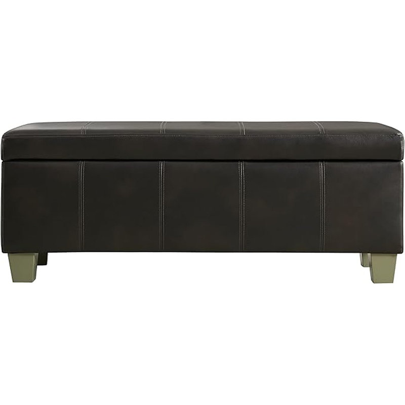Storage Ottoman, Black Brown Rectangle Upholste...