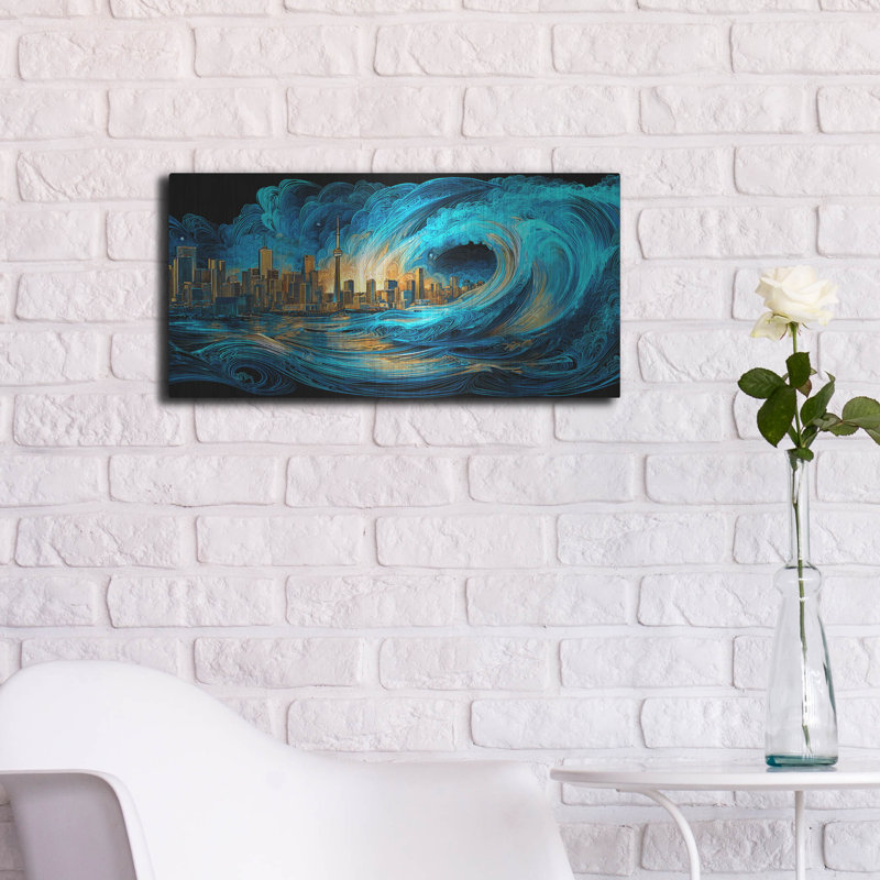 Art mural en métal luxueux «Waves Of Light Over Toronto» par Ann Klee, 24 po x 12 po, H 12 po x l 24 po