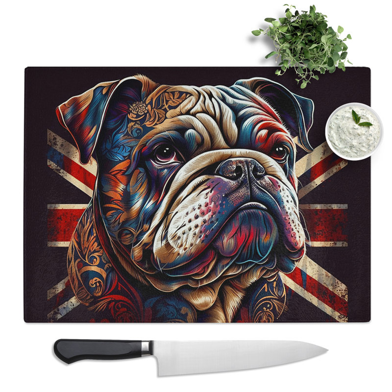 British Bulldog Ornamental Art   Glass Chopping Board