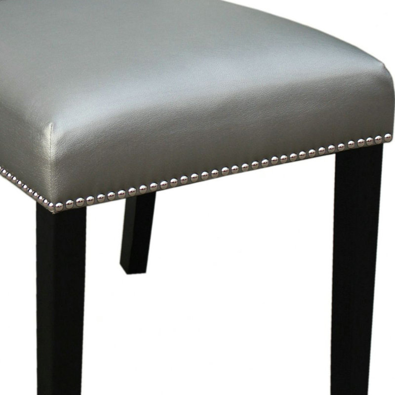 Anxhela Marble Top Four Leg Dining Set, 7 Pieces: Table, 6 Chairs, Silver