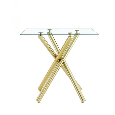 Table de bar moderne en or avec plateau en verre trempé, pieds en métal robustes pour la maison et la cuisine