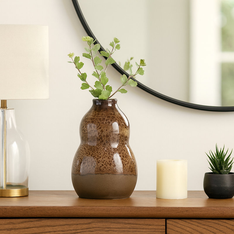 Modern Terracotta Table Vase For Home Decor - Portugal Tall Flower Vase Accent With Speckled Glaze For Tabletops, And Living Room Styling - 12", Brown